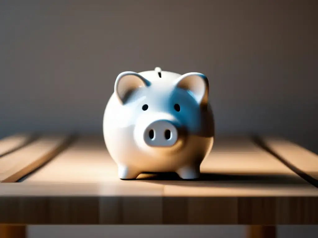 Alcancía minimalista en mesa de madera Estrategias de protección financiera para freelancers con una hucha minimalista en una mesa de madera