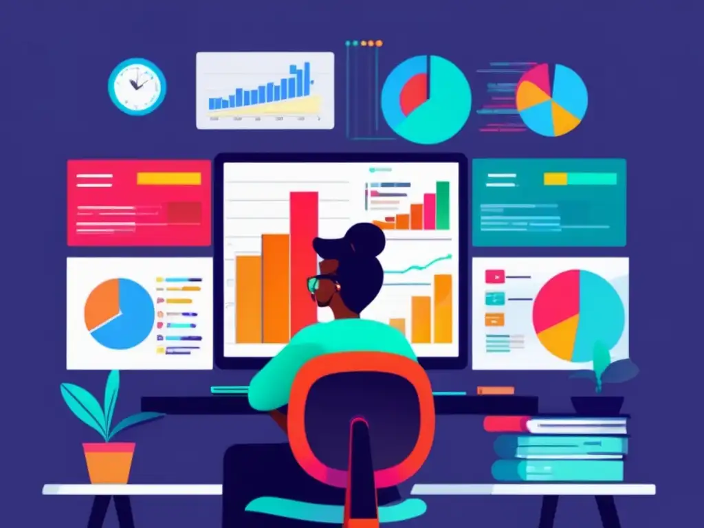 Freelancer analizando gráficos financieros Freelancer analizando riesgos financieros en su escritorio