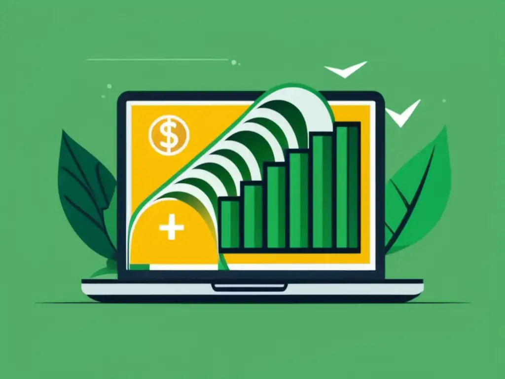 Beneficios financieros de las deducciones fiscales para freelancers Deducciones fiscales para freelancers: laptop con dinero y gráfico de crecimiento
