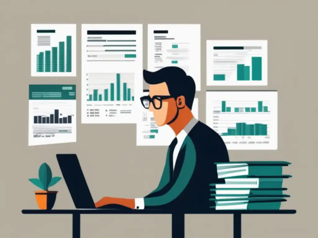 Freelancer calculando impuestos Cálculo impuestos freelancers: persona enfocada en calcular impuestos, rodeada de papeles, calculadoras y laptop
