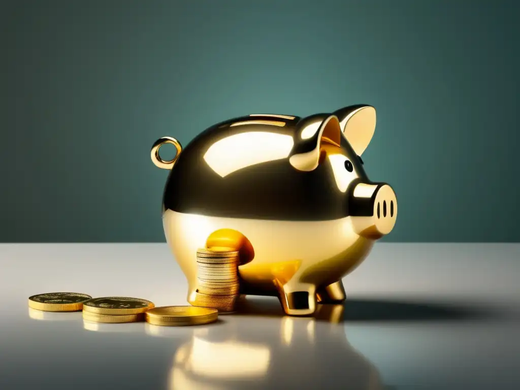 Hucha de cristal con monedas doradas y plateadas Estrategias de inversión para freelancers: Alcancía de vidrio con monedas de oro y plata en mesa blanca