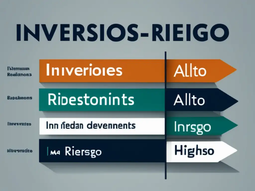 Opciones de inversión por nivel de riesgo Opciones de inversión para freelancers: Bajo, medio y alto riesgo con símbolos icónicos en imagen minimalista