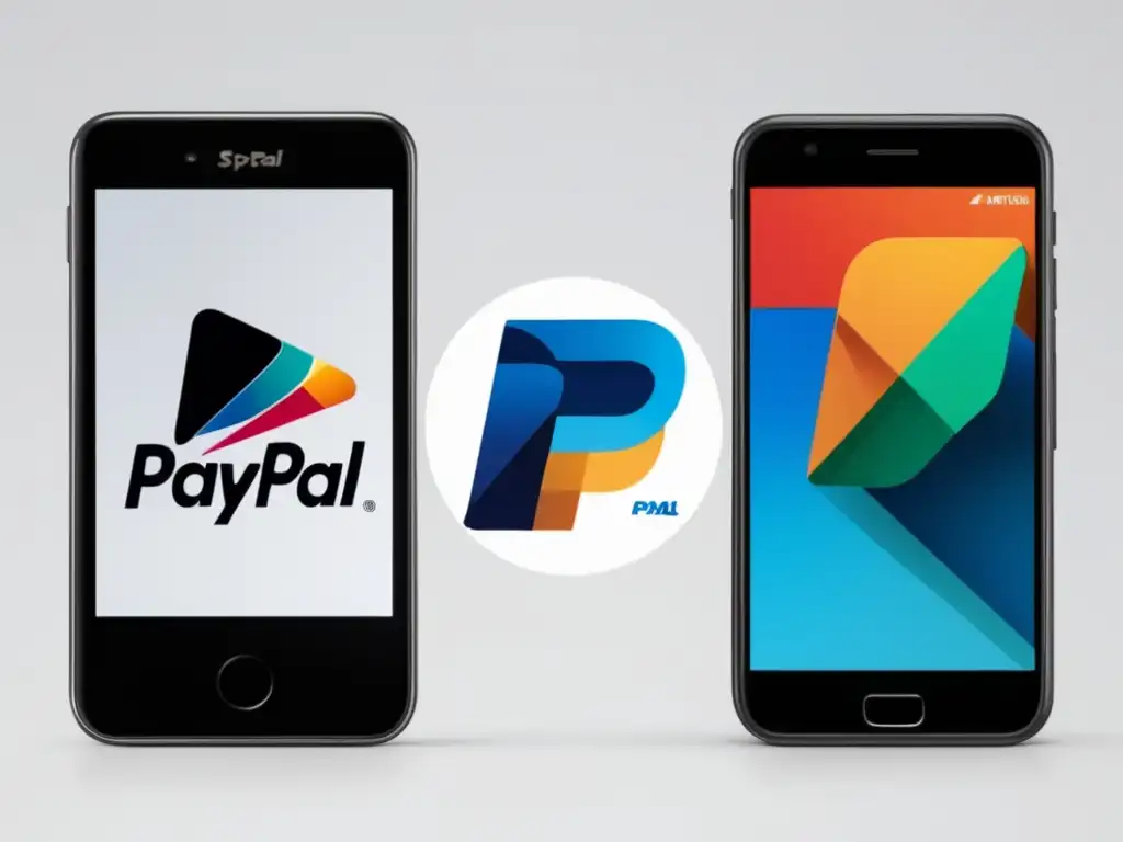 Comparación de Stripe y PayPal para freelancers Mejor plataforma de pago para freelancers: dos smartphones modernos con logos de Stripe y PayPal en una interfaz de usuario simplificada
