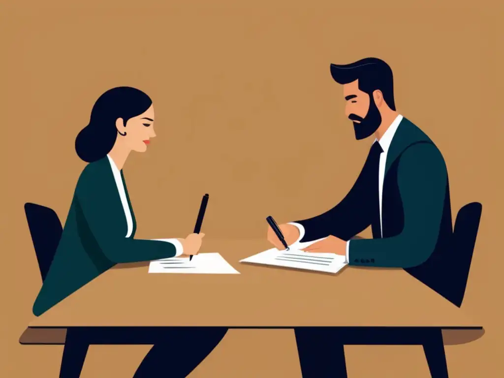 Negociación de contrato entre freelancer y cliente Negociación de términos de contrato freelancer en imagen minimalista