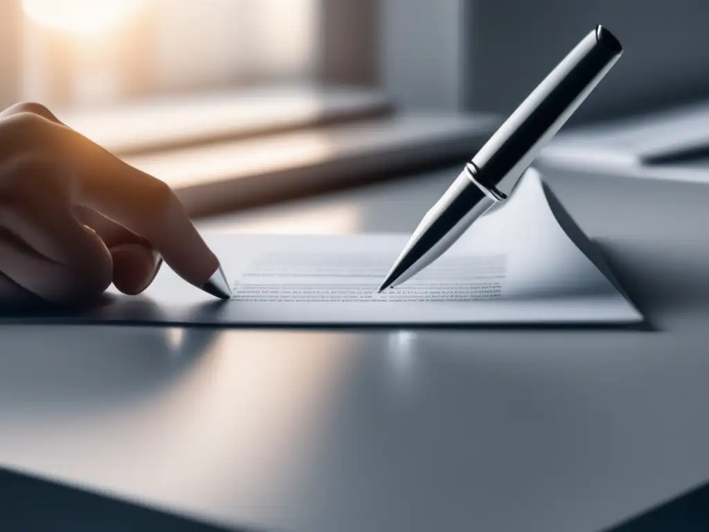 Contrato firmado en escritorio blanco Contrato financiero para freelancers: elegante imagen minimalista de una firma en un escritorio blanco