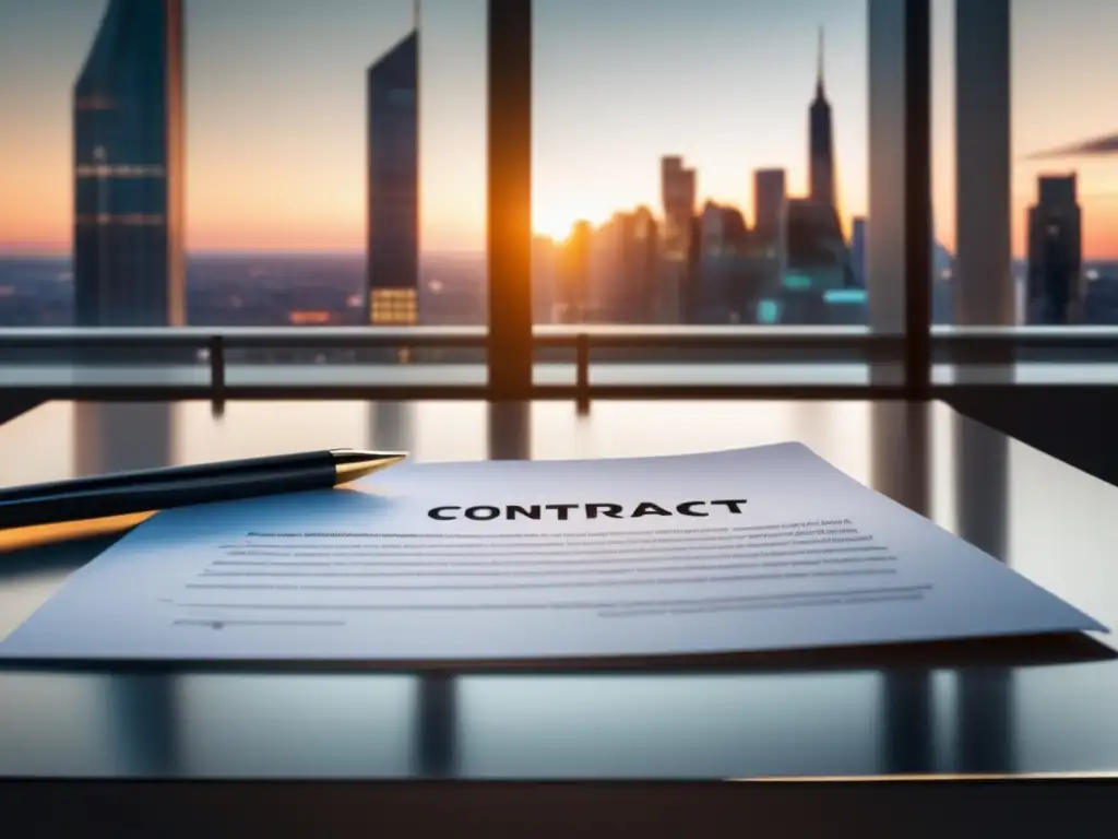 Contrato financiero en escritorio moderno Contrato financiero para freelancers en un escritorio moderno y minimalista