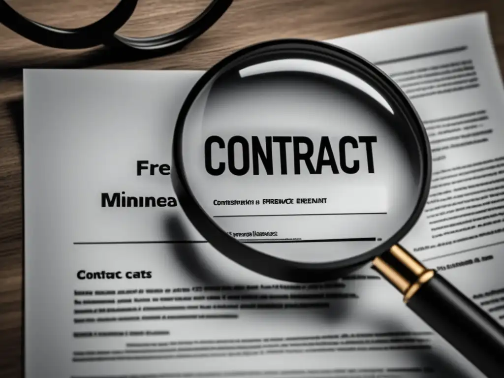 Contrato freelance y lupa Contrato freelance con cláusulas resaltadas