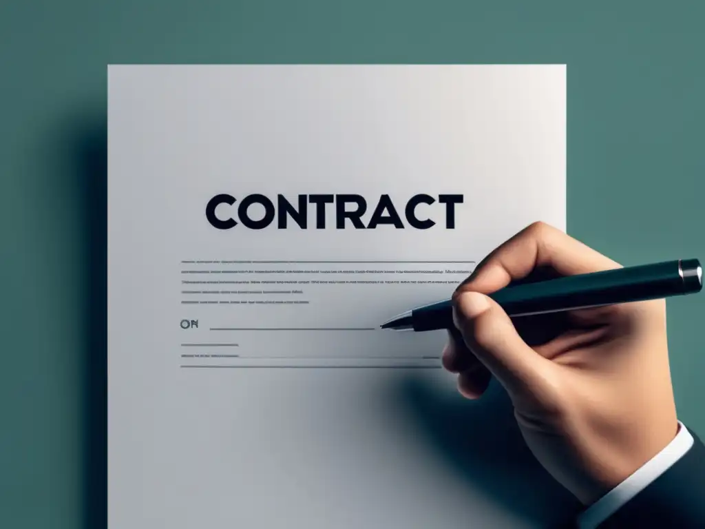 Firma de contrato por un freelancer Contrato freelancer: imagen minimalista de firma de contrato con mano sosteniendo un bolígrafo