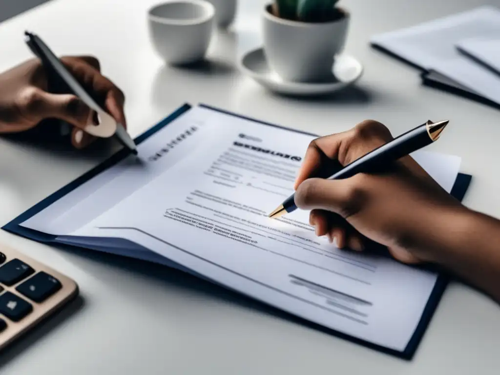 Contrato firmado con claridad y profesionalismo Contrato para freelancers: imagen de contrato firmado en superficie blanca, con manos estrechándose y claridad en términos y plazos