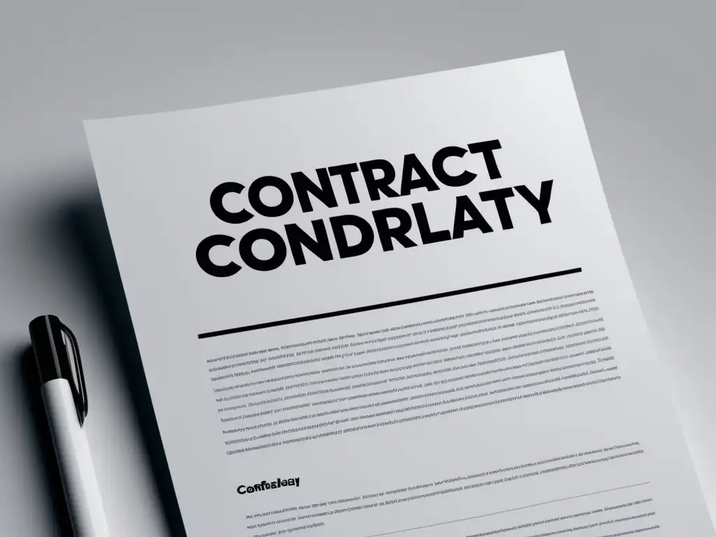 Contrato minimalista y moderno Contrato financiero para freelancers - Diseño minimalista con tipografía audaz, claridad y simplicidad en un fondo blanco