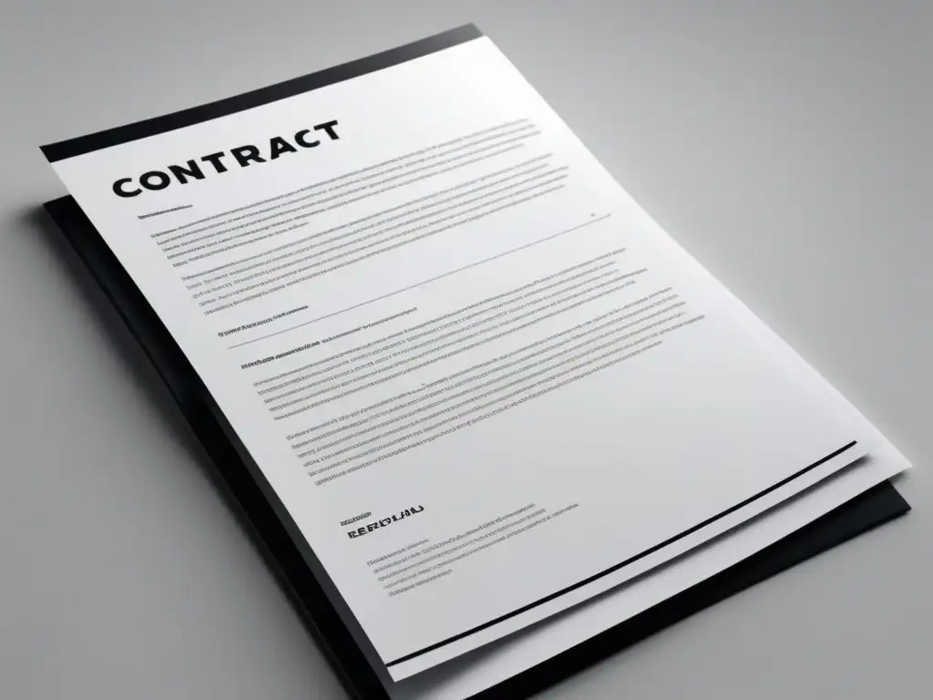 Contrato detallado, organizado y legible Contrato blanco y negro de alta resolución y detalle, resolución de disputas financieras para freelancers