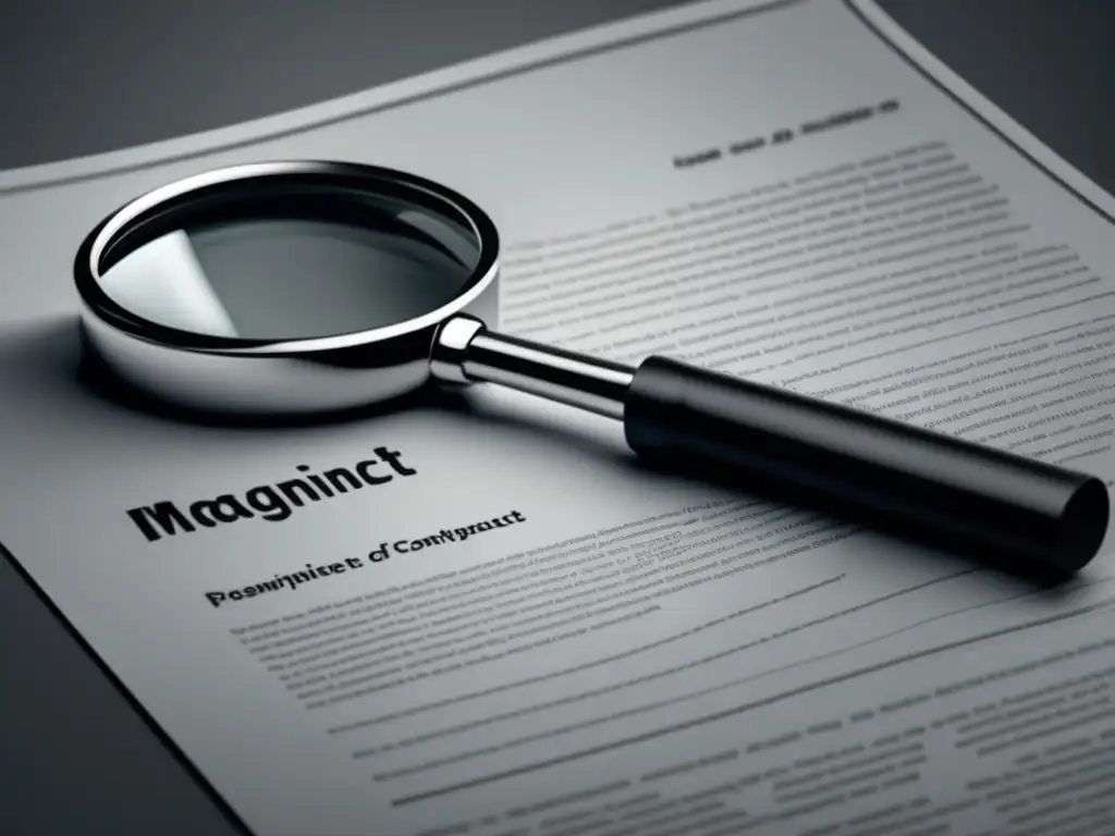 Contrato protegido con lupa Magnifying glass highlighting intricate contract details, symbolizing freelancers' commitment to protect their work