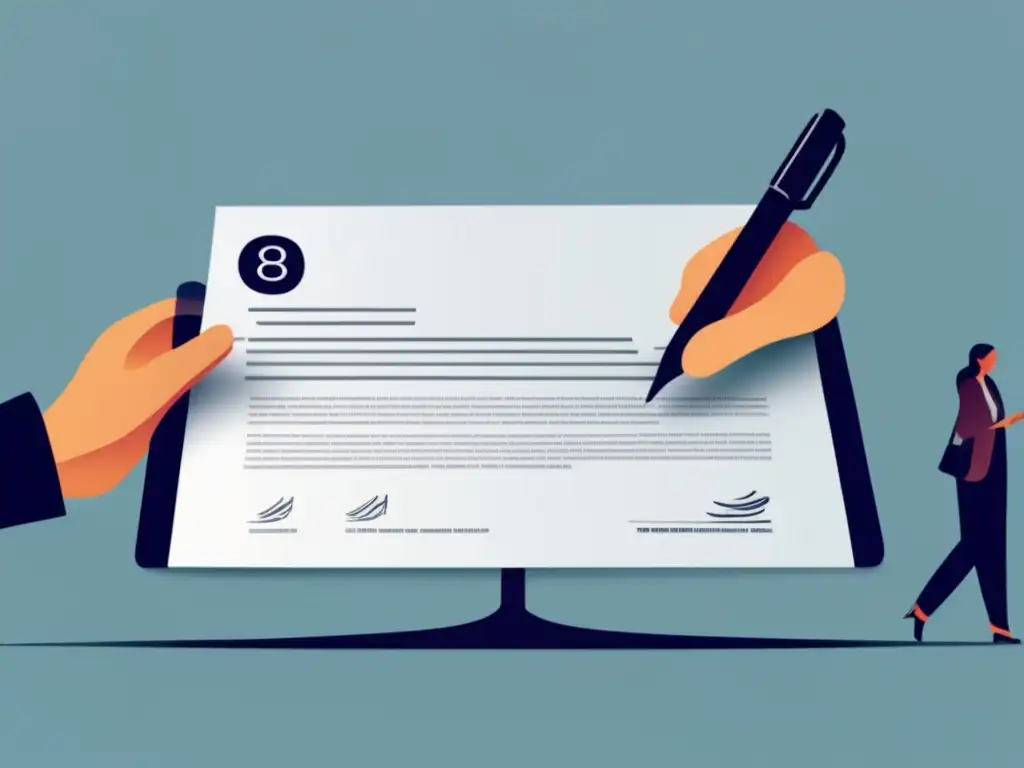 Contrato de freelancer y cliente con diseño minimalista Contrato freelancer: imagen 8k minimalista de firma de contrato, con figuras abstractas y fondo degradado simbolizando colaboración exitosa