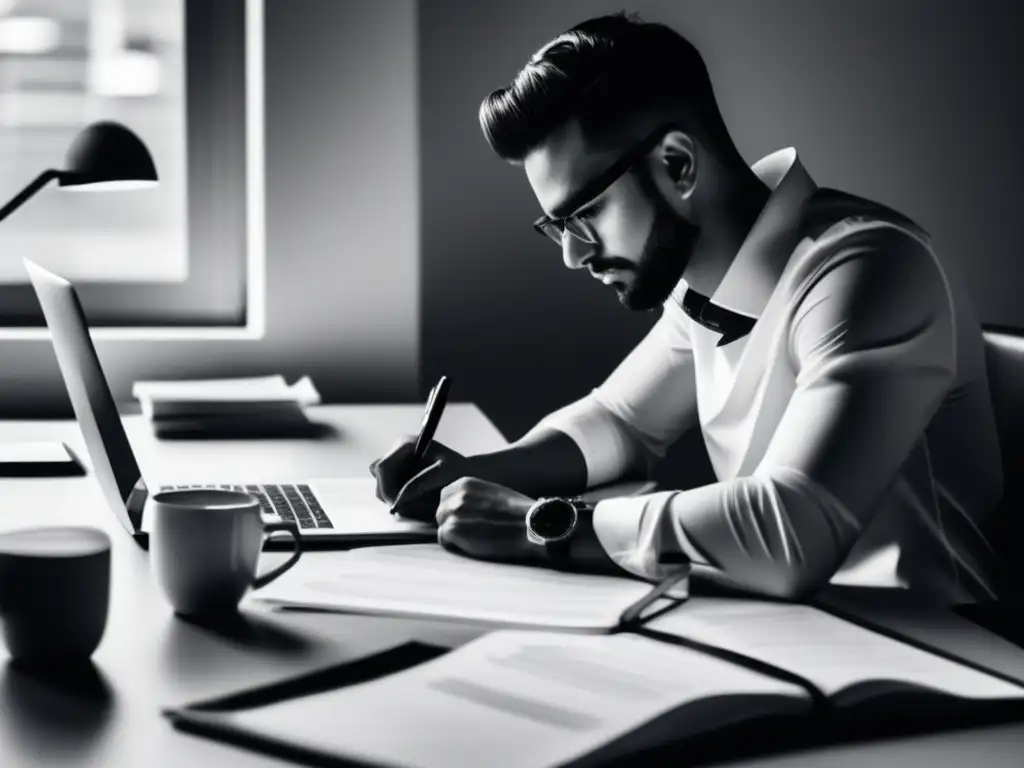 Contrato financiero para freelancers Contratos financieros para freelancers en una imagen minimalista de un freelancer pensativo en su escritorio rodeado de documentos y contratos