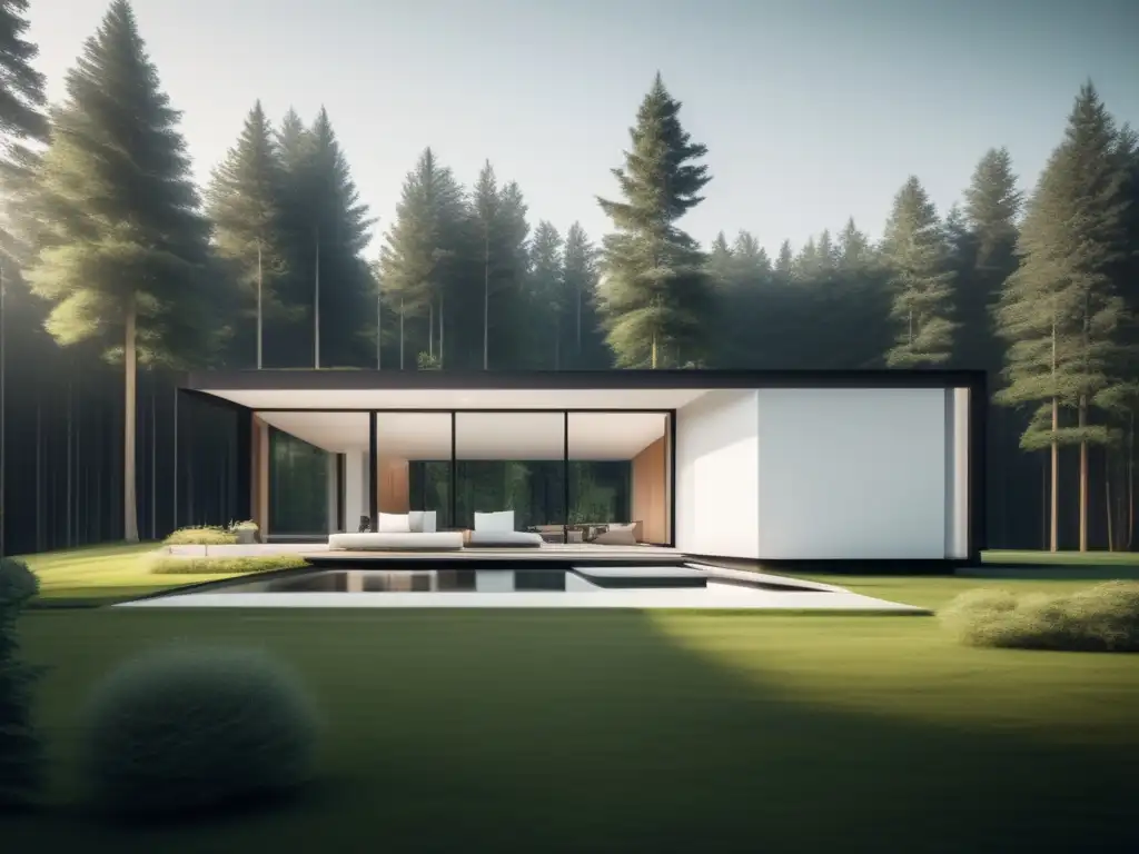 Hogar moderno en entorno natural Casa minimalista entre árboles altos y paisaje verde
