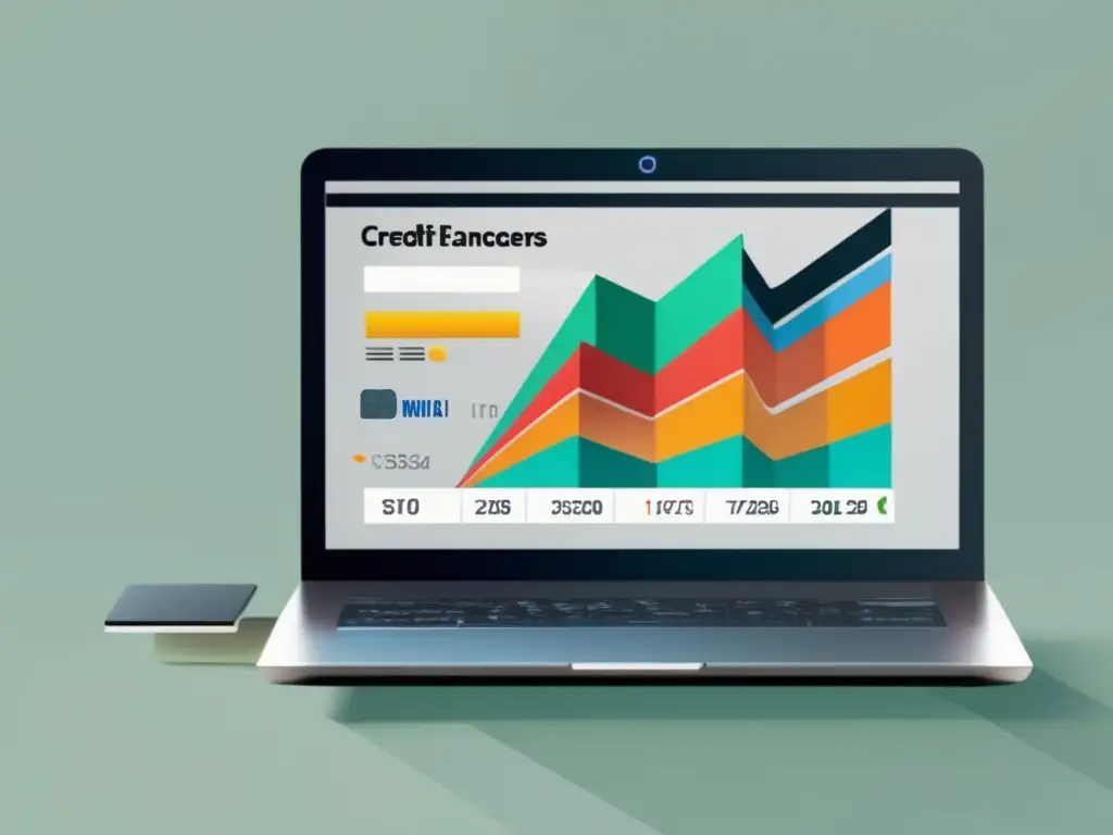 Finanzas para freelancers Laptop con gráfica de crecimiento financiero y tarjetas de crédito