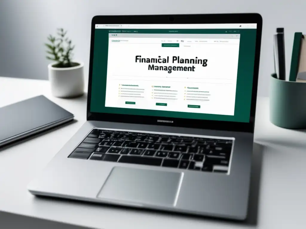 Curso online de finanzas y planificación Imagen de laptop en escritorio blanco con cursos online de planificación y gestión financiera para freelancers
