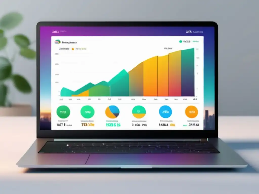 Laptop financiero moderno y minimalista Laptop financiero con dashboard: herramientas digitales para la gestión financiera de freelancers en Latinoamérica