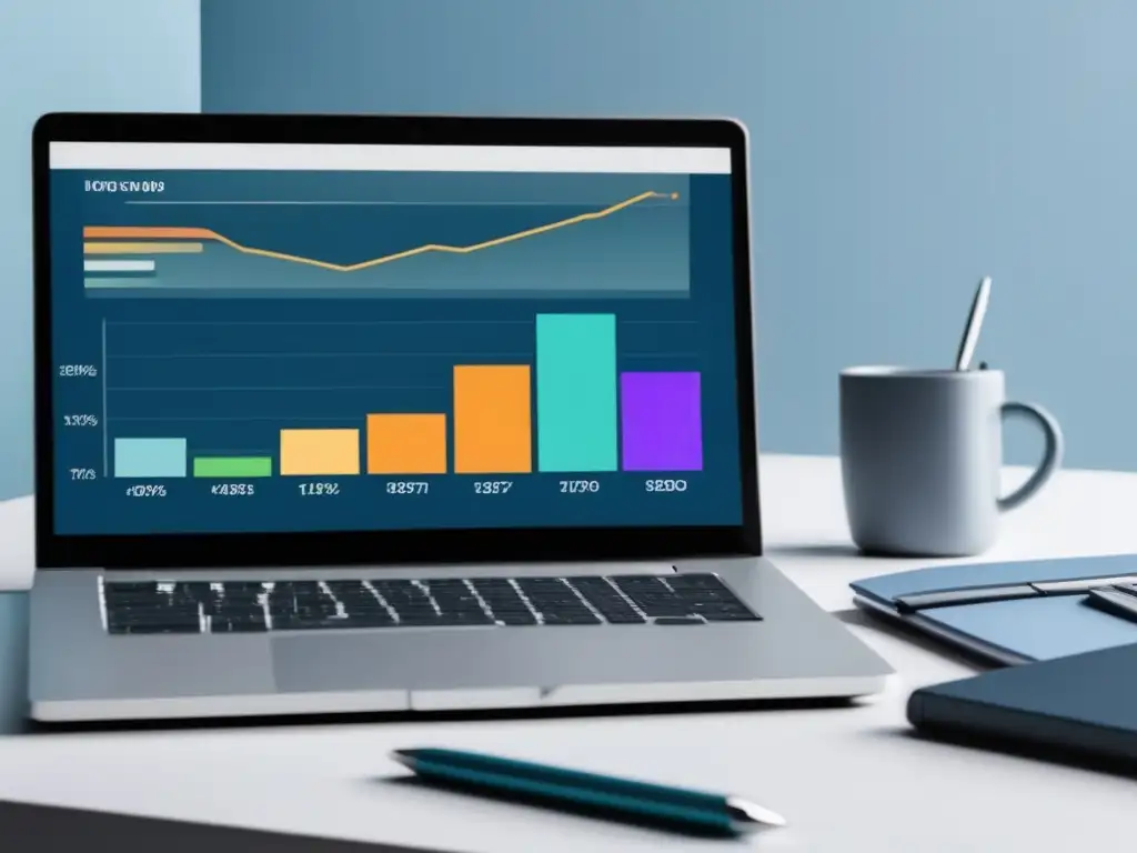 Laptop financiero minimalista Laptop con gráficos financieros: aplicaciones de contabilidad para freelancers