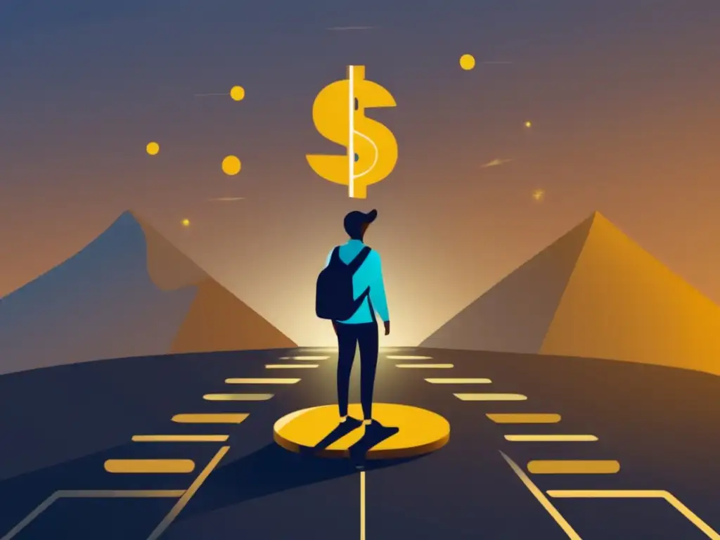 Decisión financiera del freelancer Freelancer en encrucijada, eligiendo moneda de cobro