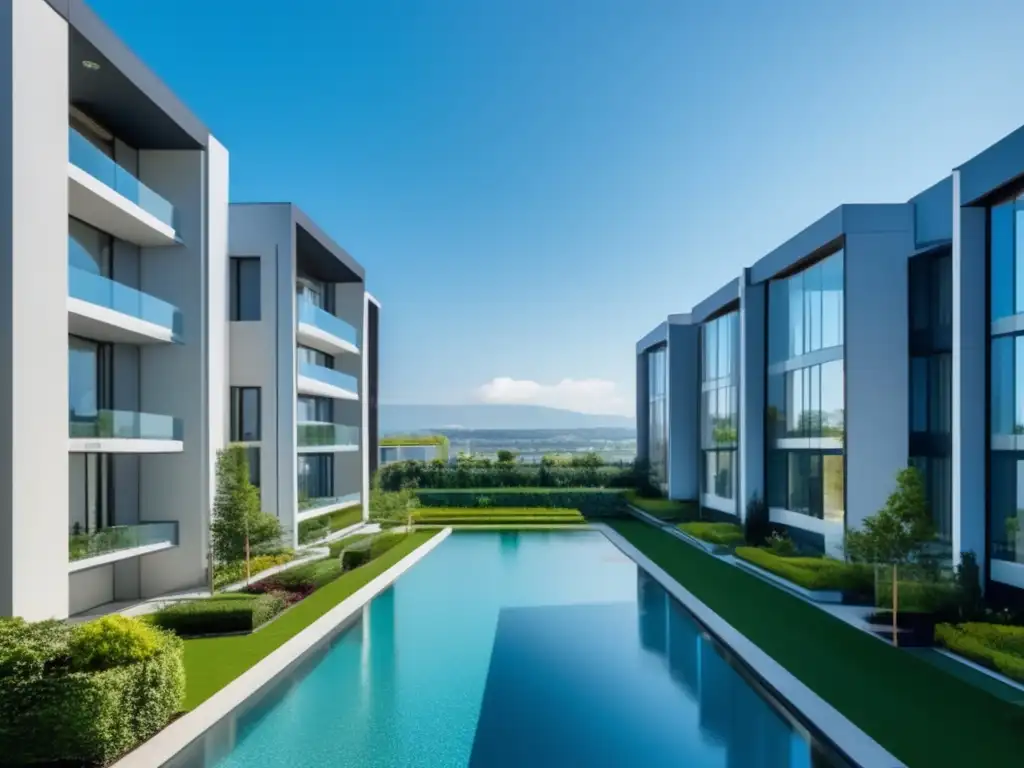 Edificio moderno y lujoso con paisaje armonioso Estrategias de inversión inmobiliaria para freelancers: edificio moderno con ventanales y paisaje exuberante