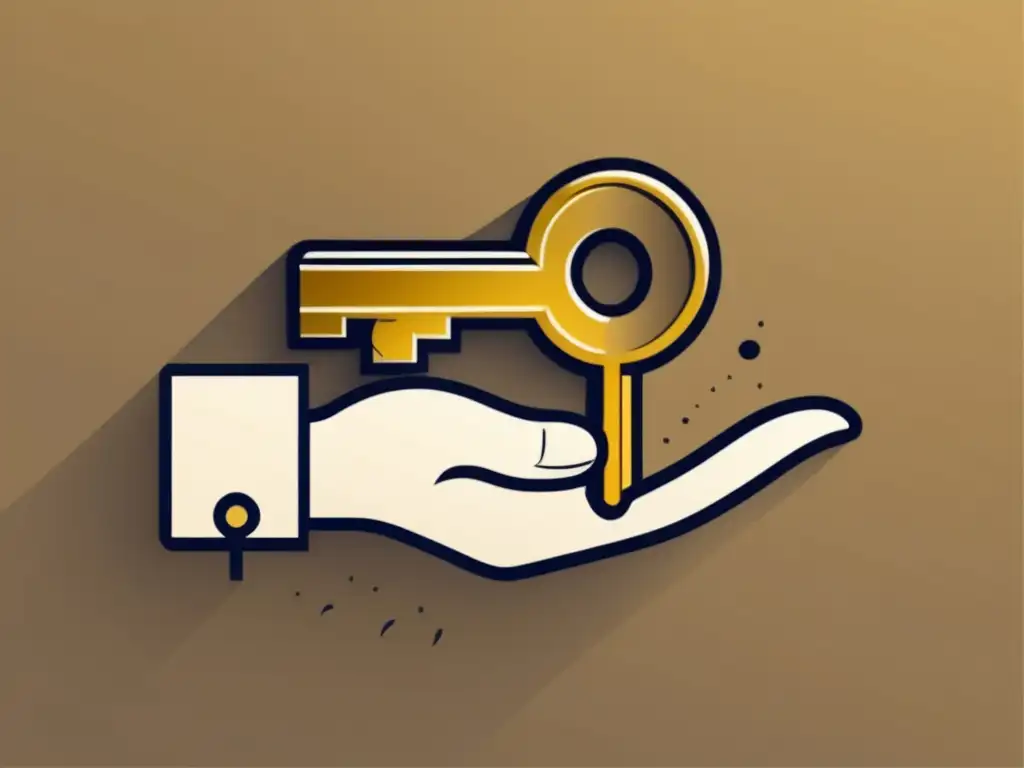 Ilustración minimalista de mano sosteniendo llave dorada, simbolizando libertad financiera para freelancers Ilustración minimalista de una mano sosteniendo una llave dorada, simbolizando la libertad financiera para freelancers