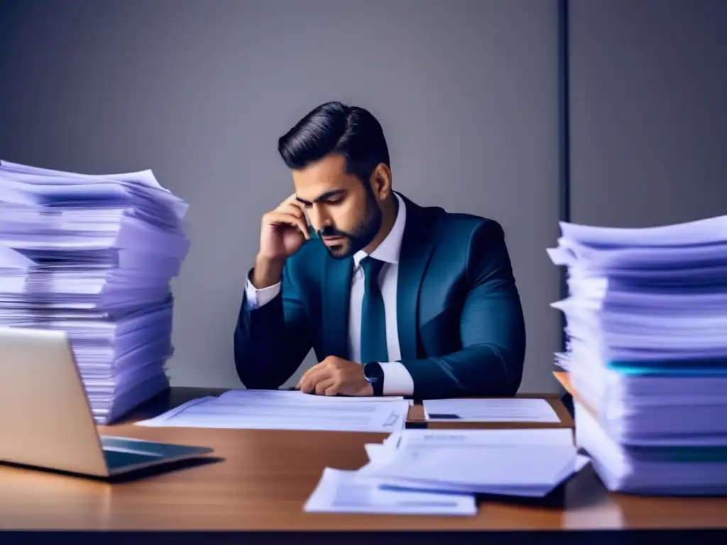 Control eficiente de gastos y contratos Hombre de negocios analizando documentos y estrategias para reducir riesgos financieros al emprender como freelancer