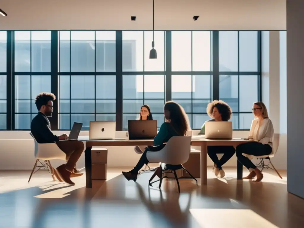 Equipo diverso de freelancers en moderna oficina Grupo de freelancers en una oficina moderna con luz natural, trabajando juntos