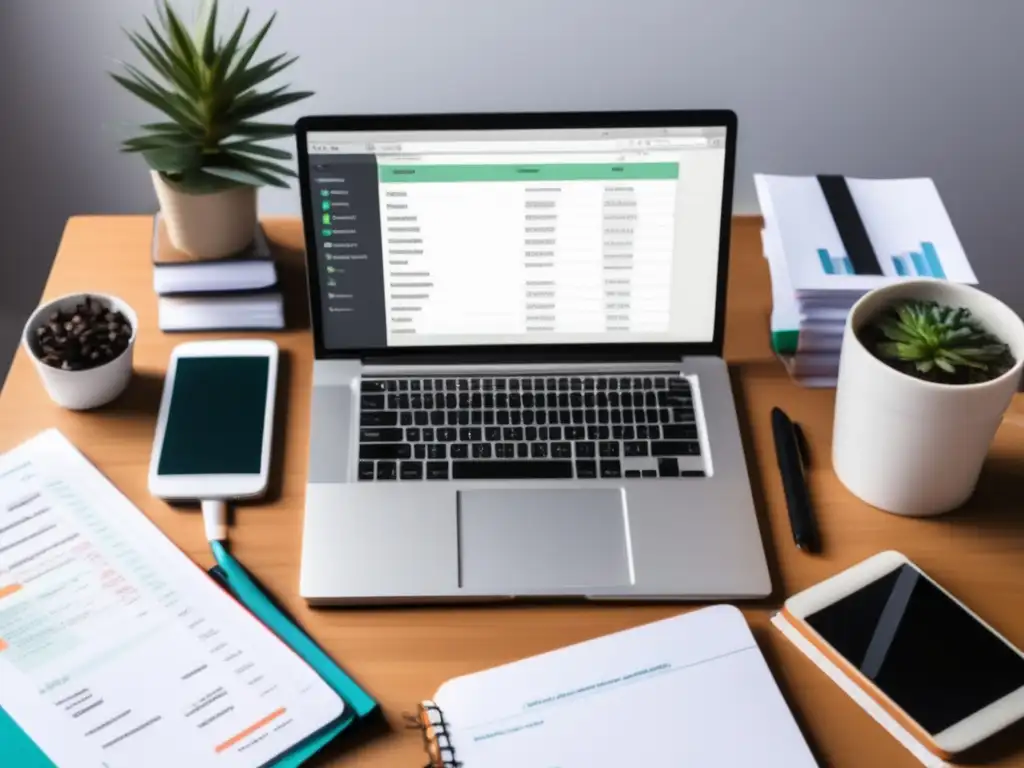 Freelancer productivo en escritorio ordenado Imagen de freelancer en escritorio organizado con aplicaciones de contabilidad para freelancers