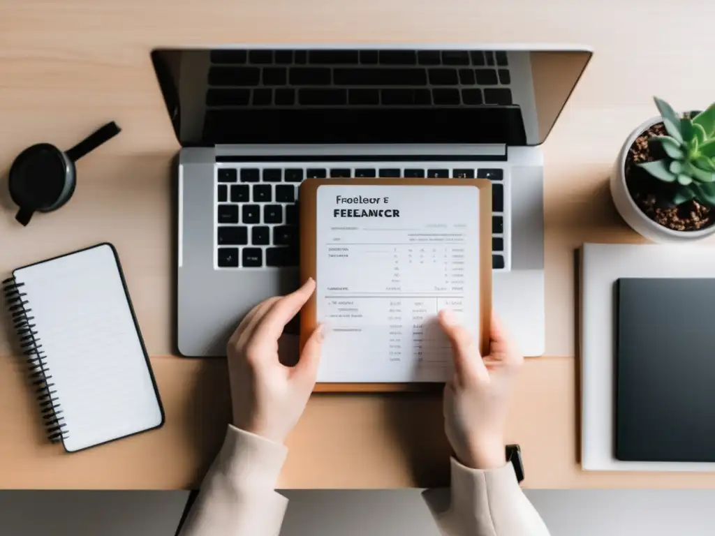 Escritorio ordenado para deducciones fiscales de freelancer Declaración impuestos freelancers: organización, profesionalismo y eficiencia en planificación financiera