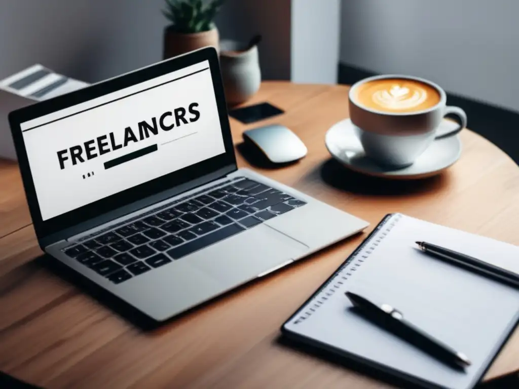 Escritorio minimalista con laptop y elementos de planificación financiera Escritorio minimalista con laptop, objetos de planificación financiera para freelancers y luz suave