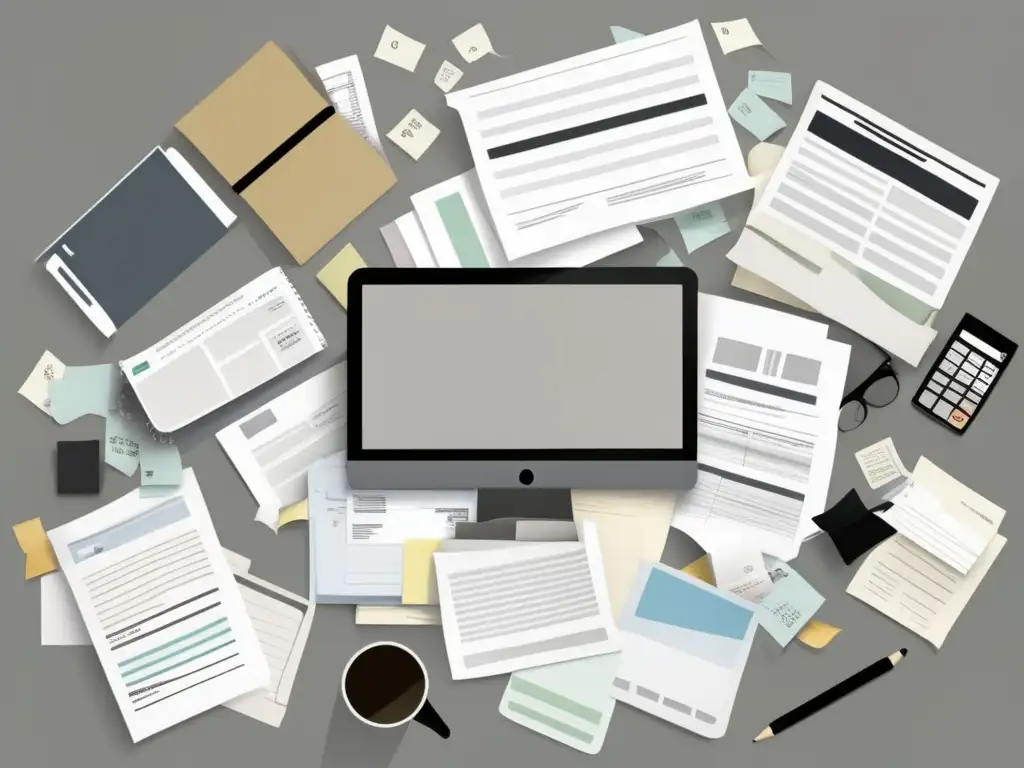 Desorden financiero en escritorio Desorden financiero en escritorio de freelancer - Declaración de impuestos para freelancers