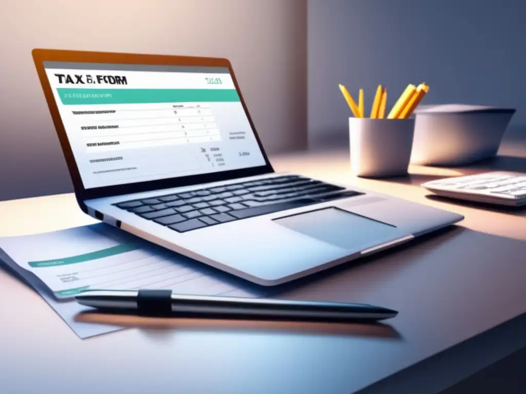 Escritorio ordenado para el freelancing Escritorio de freelancer con laptop, papeles y calculadora