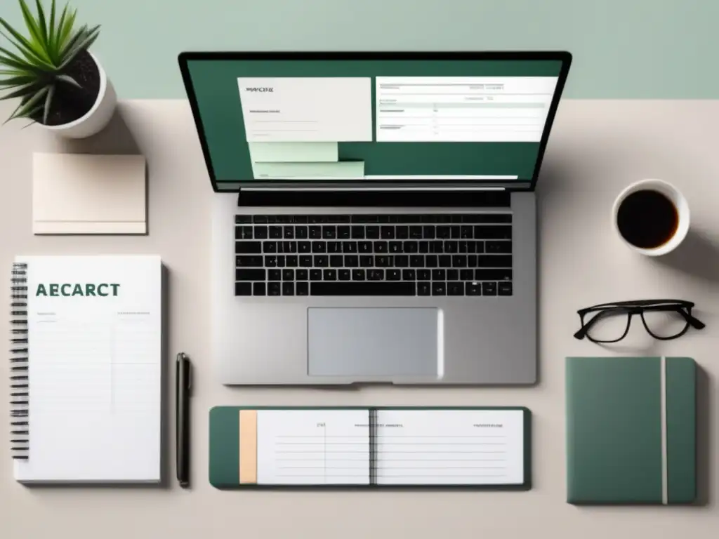 Espacio de trabajo organizado para freelancer Espacio de trabajo organizado con laptop, notas y documentos financieros - Errores comunes de impuestos y deducciones para freelancers