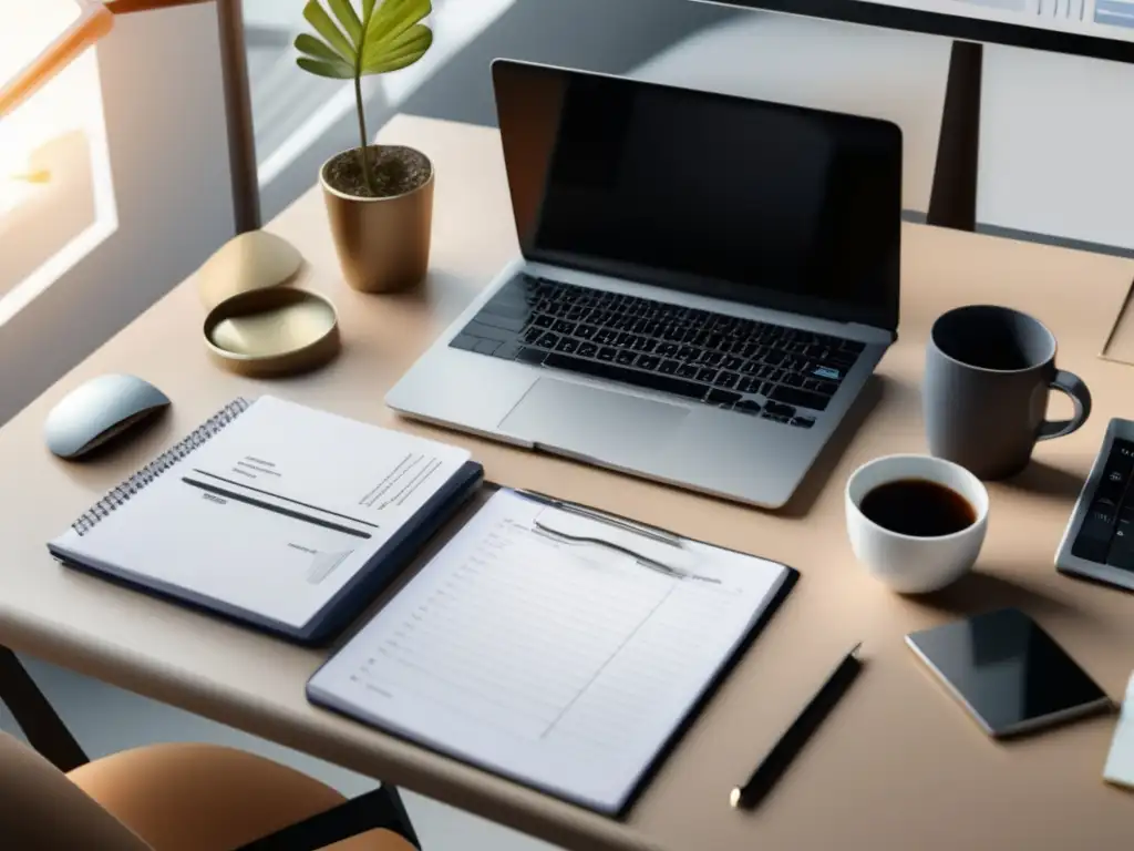 Espacio de trabajo de freelancer eficiente Declaración impuestos freelancer: oficina minimalista