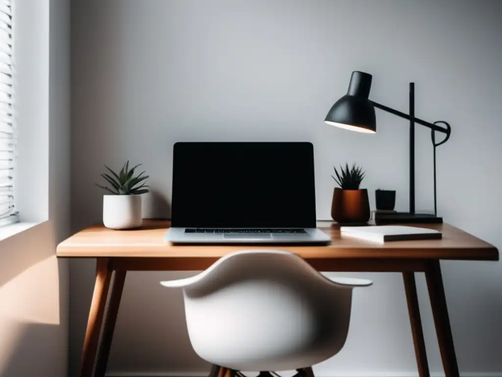 Espacio de trabajo minimalista Espacio de trabajo de freelancer: escritorio minimalista con laptop, cuaderno y lápiz