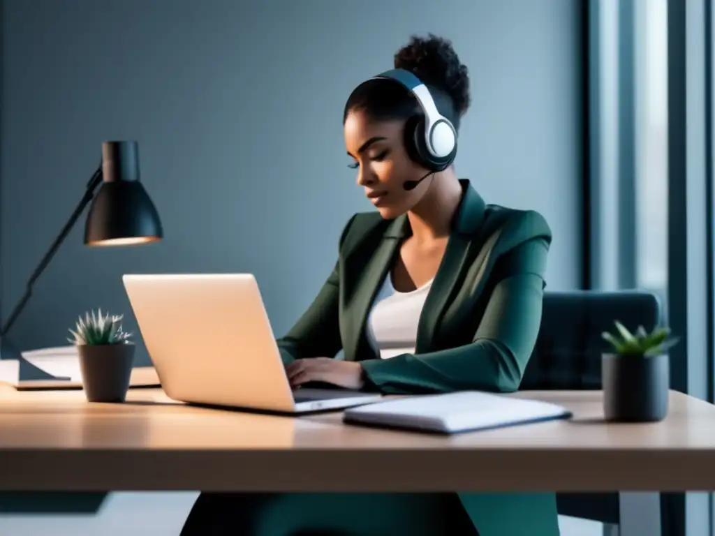 Freelancer enfocado en su trabajo Freelancer trabajando en un escritorio moderno y bien iluminado