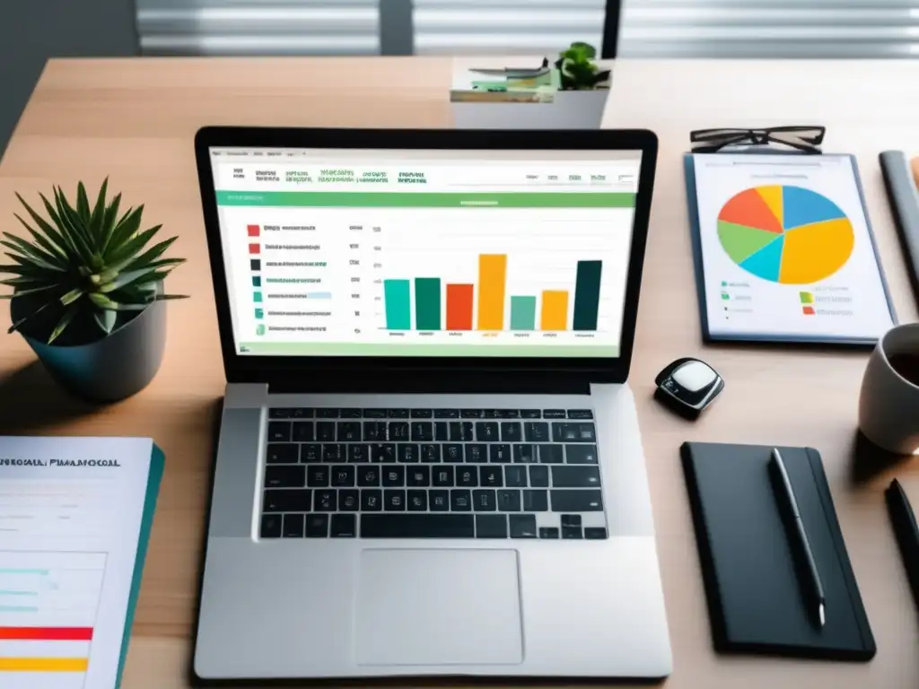 Freelancer organizado con herramientas financieras Imagen de un freelancer en un escritorio organizado con herramientas para definir metas financieras