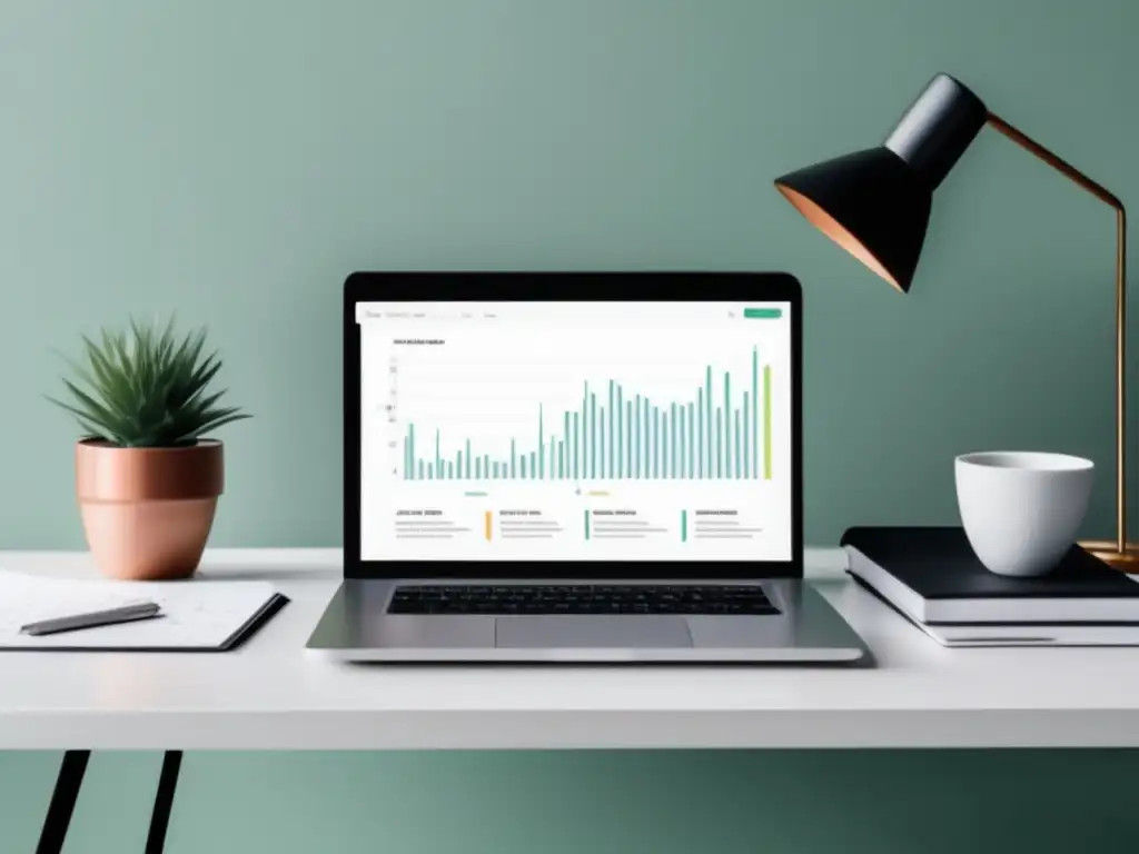 Espacio de trabajo minimalista con ingresos pasivos Espacio de trabajo minimalista con escritorio elegante y laptop