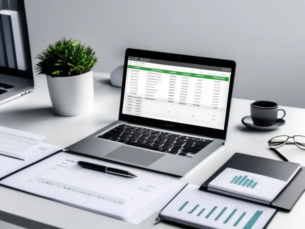 Espacio de trabajo minimalista y preciso Espacio de trabajo minimalista con laptop en escritorio blanco