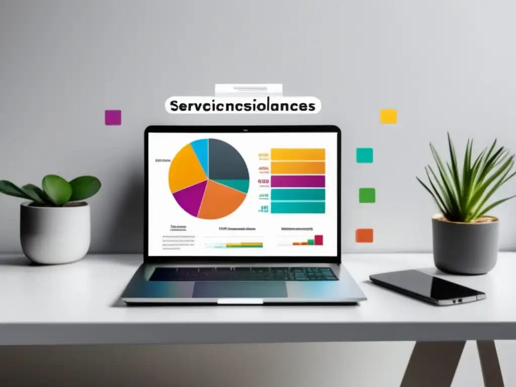 Laptop y gráfica de deducciones fiscales para freelancers Laptop en escritorio minimalista con gráfico de deducciones fiscales para freelancers
