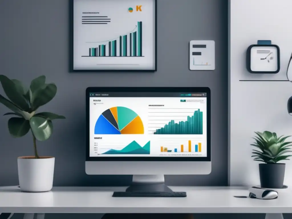 Espacio minimalista de trabajo con laptop y suministros Espacio de trabajo minimalista con gestión financiera para freelancers durante periodos de baja actividad económica