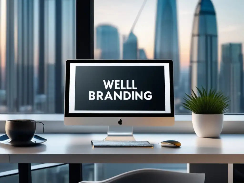 Espacio de trabajo minimalista con vista panorámica de la ciudad Espacio de trabajo minimalista con vista panorámica de una ciudad, laptop moderna, ingresos pasivos para freelancers