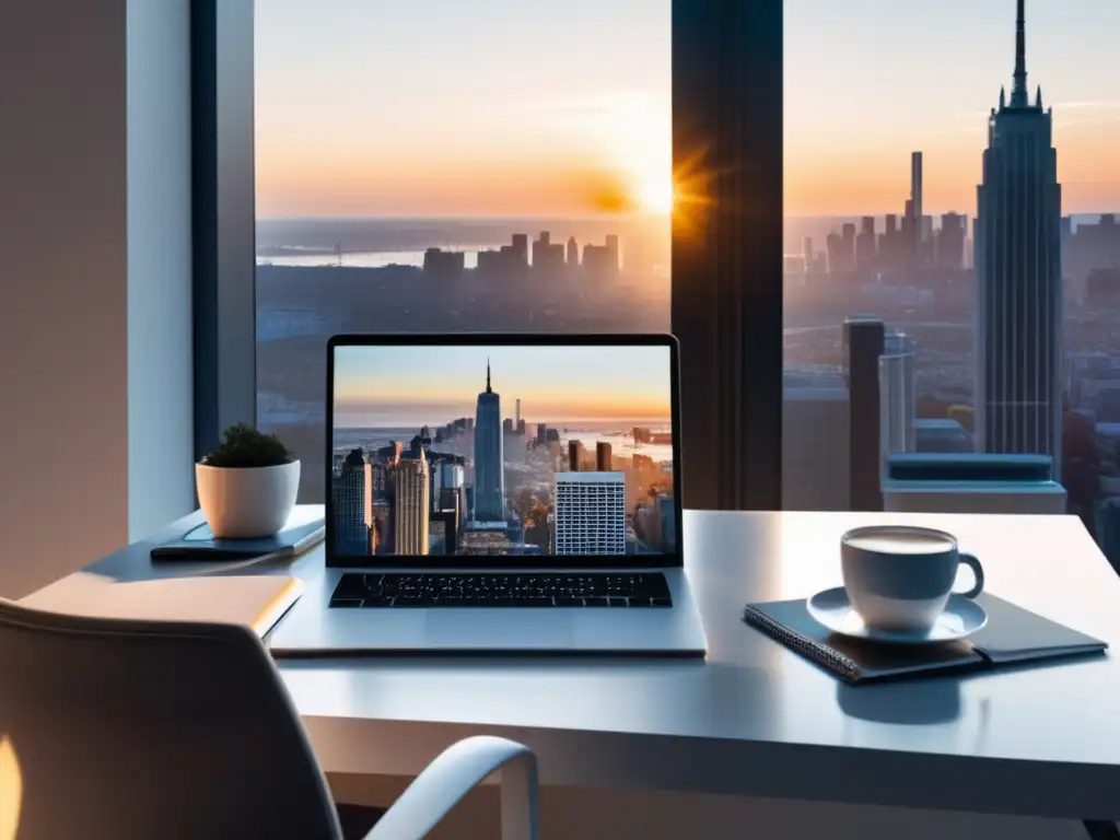 Espacio de trabajo minimalista con vista a la ciudad Espacio de trabajo minimalista con vista a la ciudad: estrategias de ahorro para freelancers