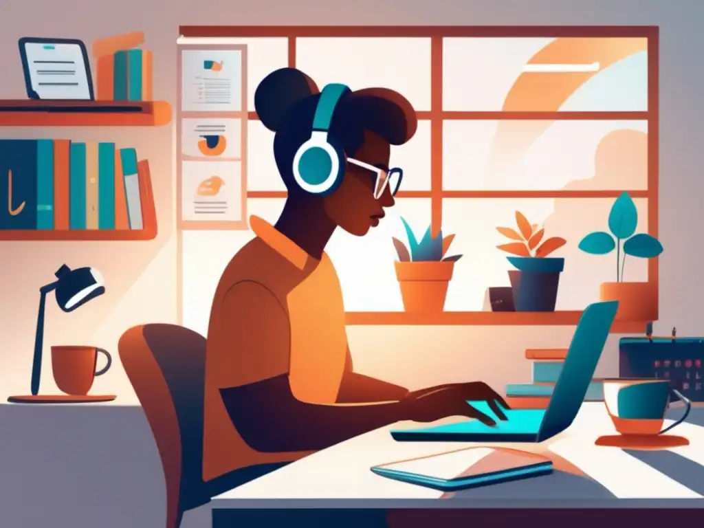 Freelancer enfocado en éxito financiero Freelancer enfocado en metas financieras en un escritorio limpio y organizado