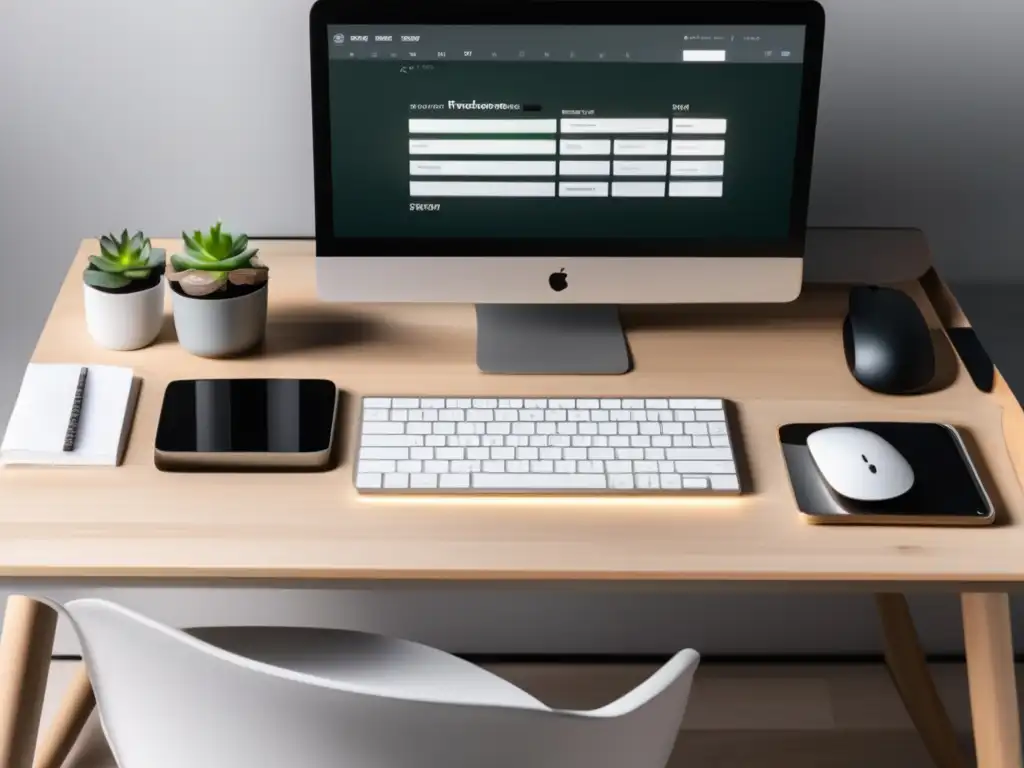 Escritorio minimalista para freelancer Escritorio minimalista con herramientas de contabilidad para freelancers