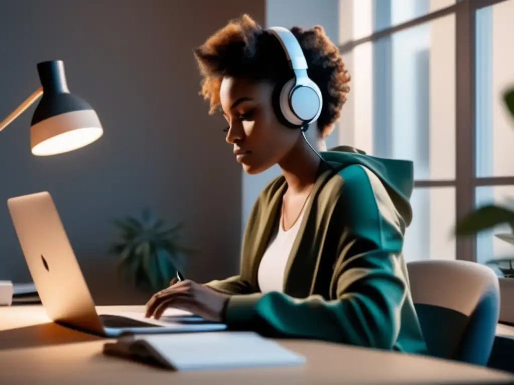 Espacio de trabajo minimalista para freelancers Espacio de trabajo de freelancer con escritorio blanco, ventana con vista a la ciudad y elementos profesionales - metas financieras para freelancers