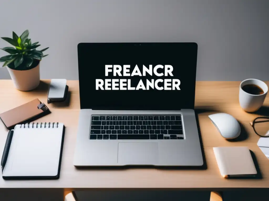 Escritorio de freelancer organizado y profesional Imagen minimalista de un freelancer en un escritorio limpio y organizado, rodeado de elementos financieros y relacionados con los negocios