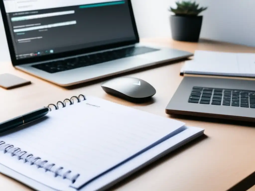 Espacio de trabajo organizado y limpio Escritorio minimalista para freelancer con estrategias financieras