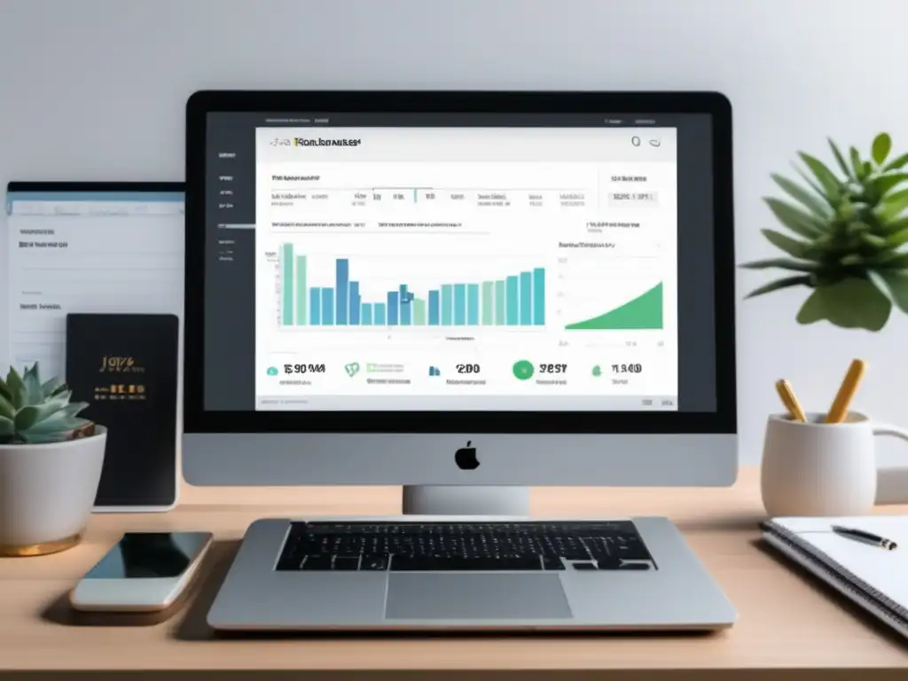 Escritorio minimalista para freelancer Escritorio organizado y limpio para freelancer con estrategias financieras